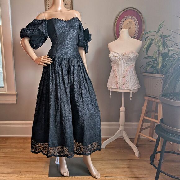 Vintage Scott McClintock Gothic Gown Black Dress Southern Belle Witchy Regency - Picture 3 of 13